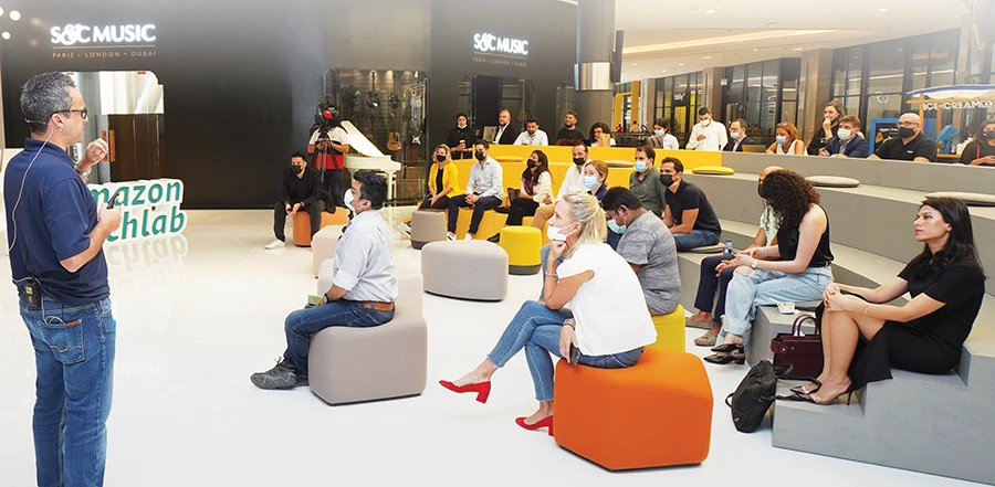 Omar Soudodi, managing director of Amazon Payment Services, delivering a talk.
