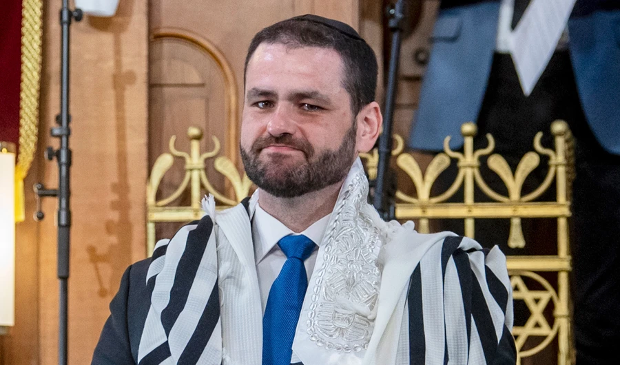 Zsolt Balla, State Rabbi of Saxony, stands in the synagogue in Leipzig, Germany, Monday June 21, 2021, after his induction into the office of Military Rabbi of the Armed Forces. (AP)
