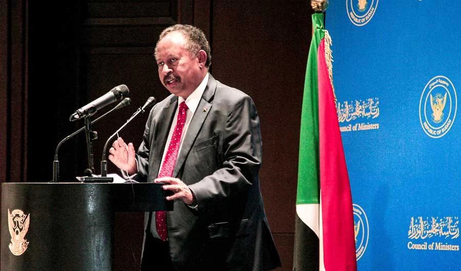 Sudan's Prime Minister Abdalla Hamdok gives an address in the capital Khartoum on June 22, 2021. (AFP)