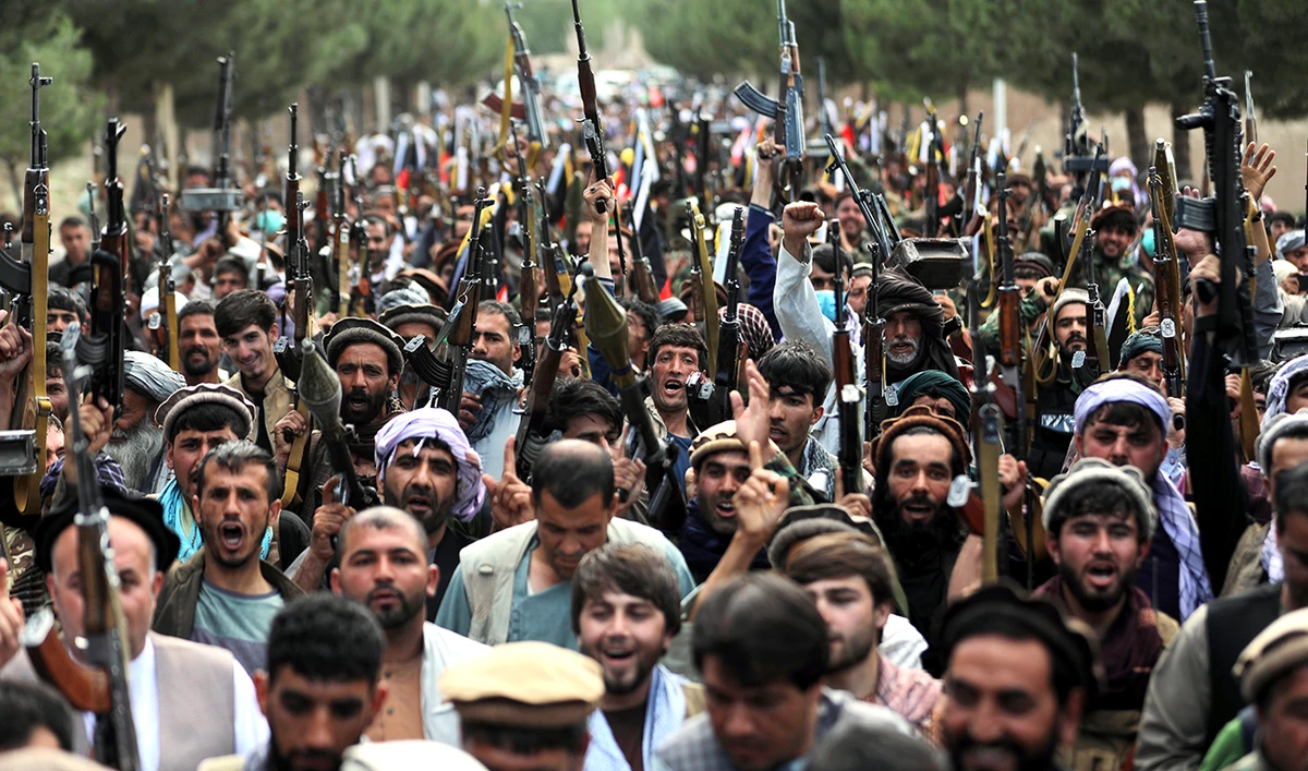 Afghan militiamen join Afghan defense and security forces during a gathering in Kabul, Afghanistan, Wednesday, June 23, 2021. (AP)