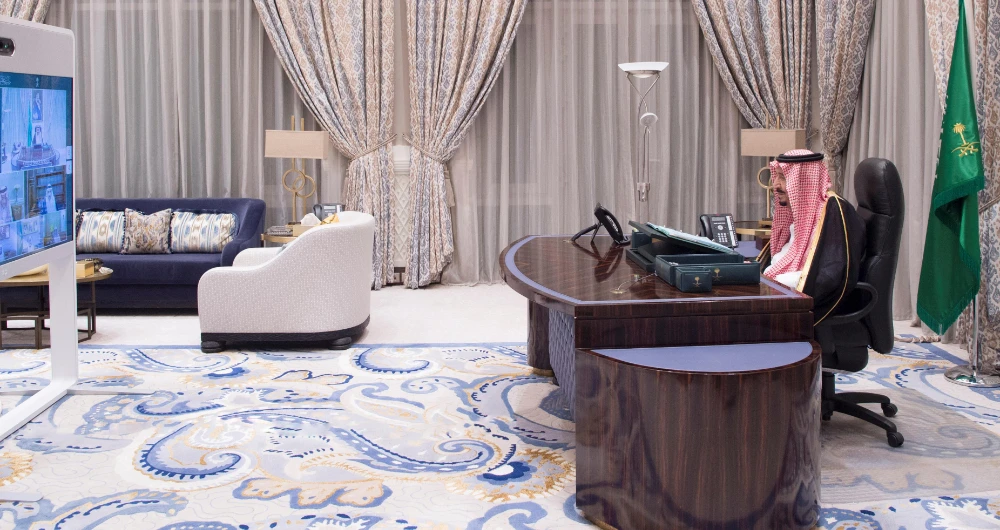 King Salman chaired the session virtually from Neom. (SPA)
