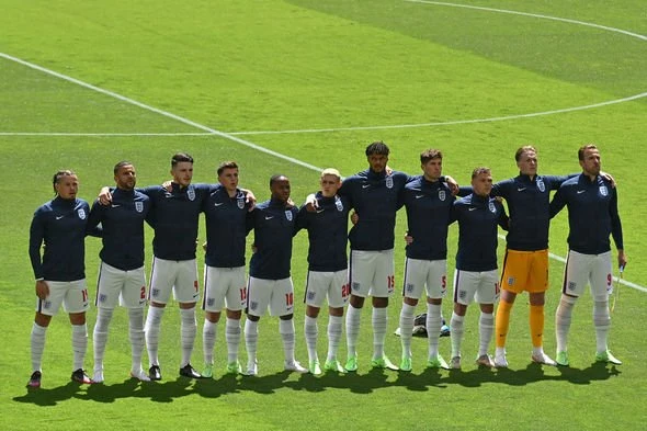 England players sing the national anthem during Euro 2020. (Getty Images)
