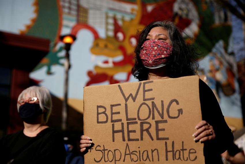 Protesters rally against anti-Asian hate crime at Hing Hay Park, Seattle, March 13, 2021. (Reuters)