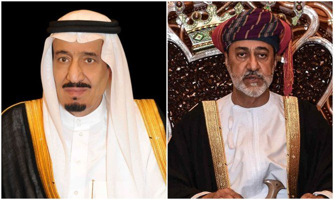 Saudi Arabia's King Salman and Oman's Sultan Haitham bin Tariq. (File/SPA/AFP)