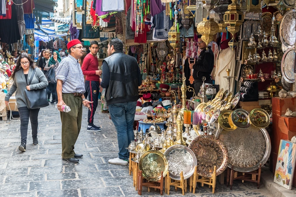 Activity in a market in the historic medina in Tunis. Tunisia placed the capital and northern town of Bizerte under a partial lockdown from Thursday in a bid to rein in record daily Covid19 cases and deaths. (Shutterstock File)