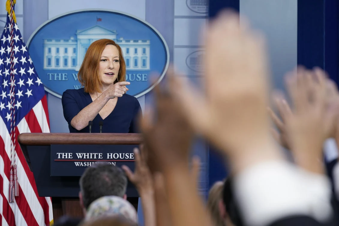 White House press secretary Jen Psaki takes questions from reporters during a press briefing at the White House, Friday, July 2, 2021, in Washington. (AP)