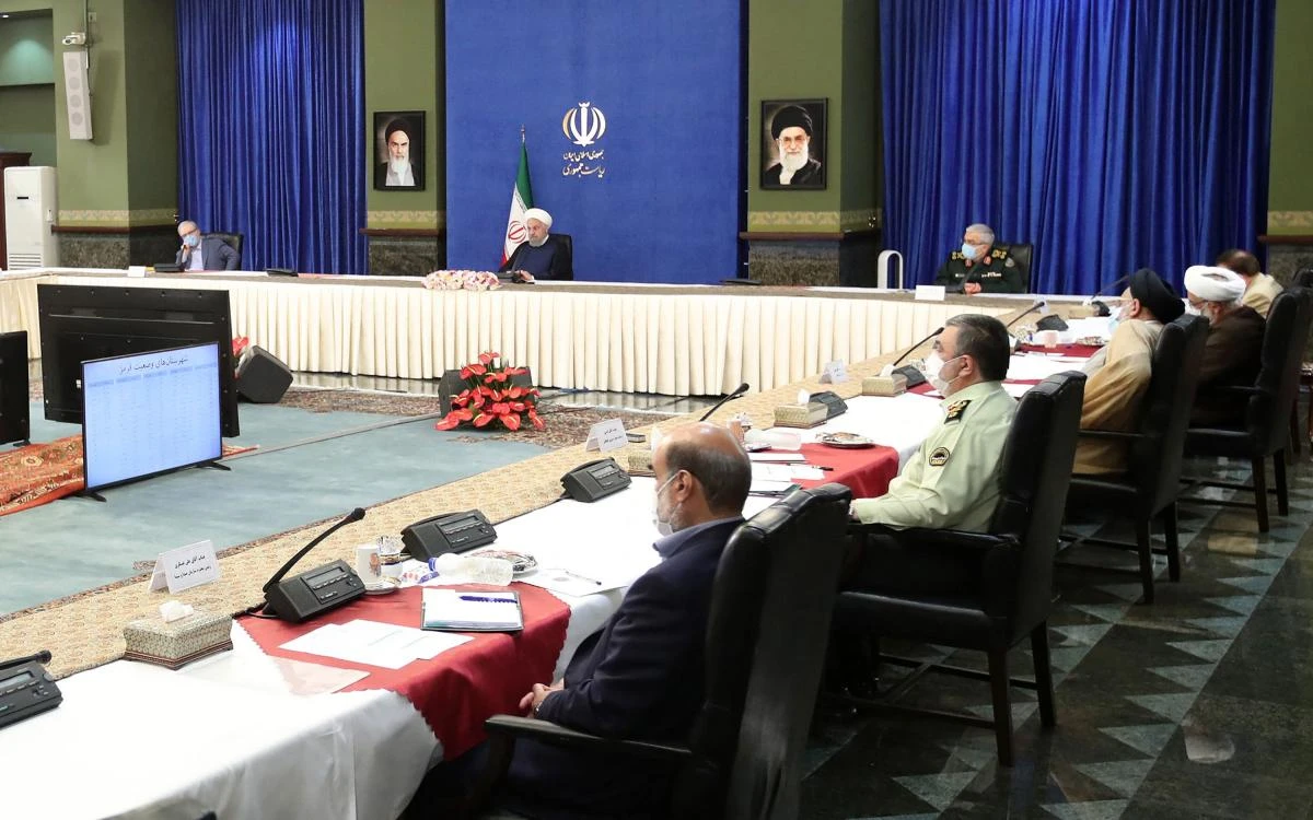 Handout picture provided by the Iranian presidency shows Iran’s President Hassan Rouhani(2-L) attending a cabinet meeting in the capital Tehran, on July 3, 2021. (Iranian Presidency)