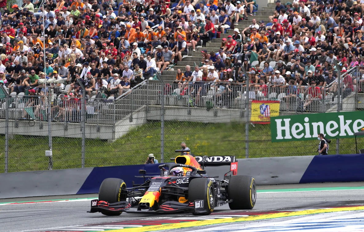Red Bull driver Max Verstappen of the Netherlands driving during the Austrian Formula One Grand Prix at the Red Bull Ring racetrack in Spielberg, Austria, Sunday, July 4, 2021. (AP)