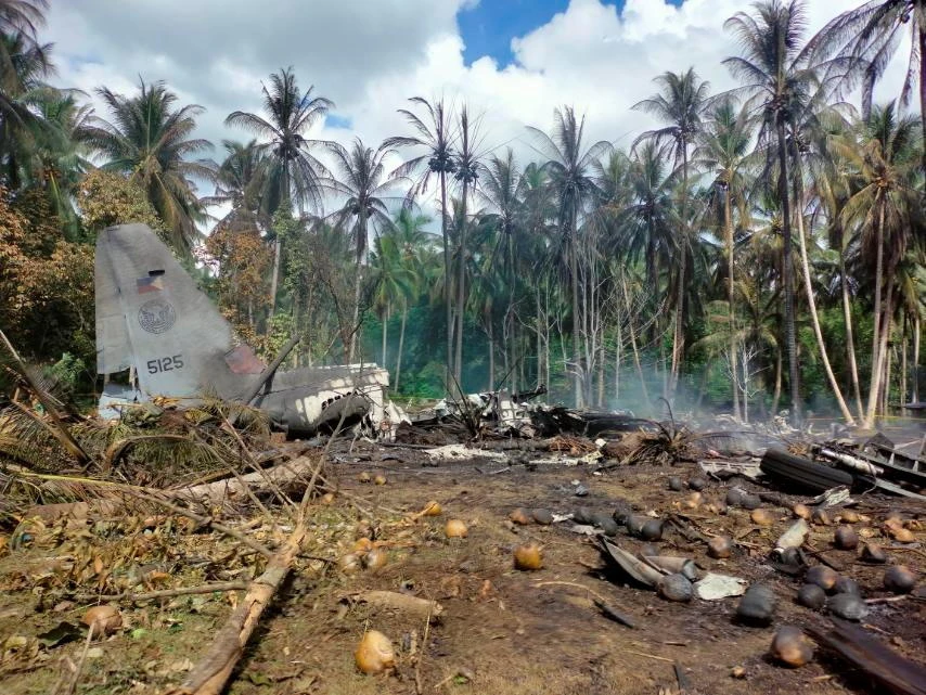 The aircraft, carrying recently graduated troops bound for counter-insurgency operations, had been trying to land at Jolo airport in southern Sulu province. (Joint Task Force Sulu via Reuters)