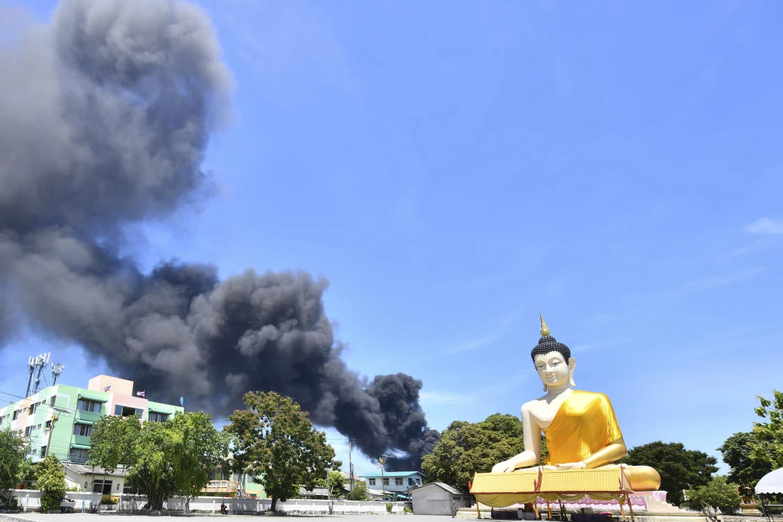 A massive explosion at a factory on the outskirts of Bangkok early Monday prompted the evacuation of residents from the area. (AP)