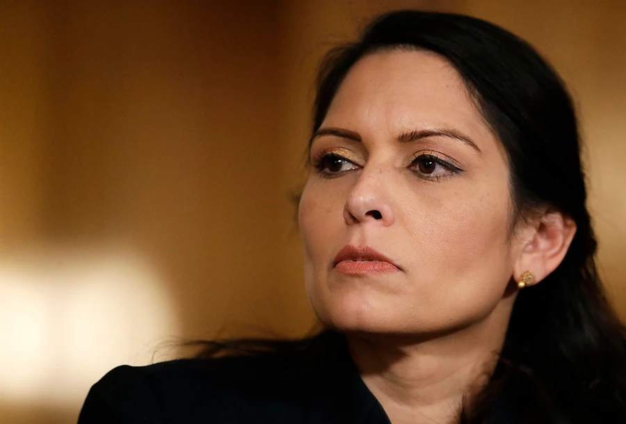 In this file photo Britain's Home Secretary Priti Patel speaks during a media briefing on the COVID-19 pandemic in Downing Street, London. (AP)