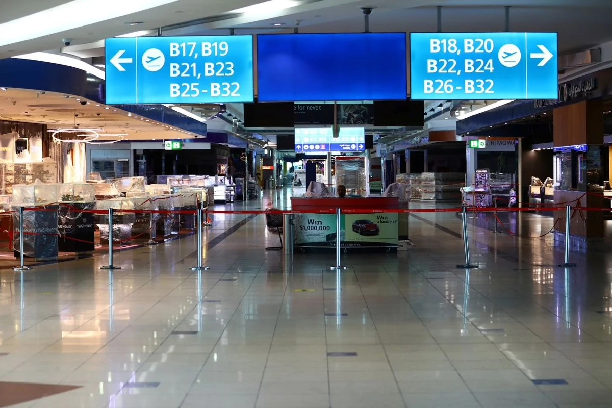 General view of Dubai duty free closed shops at Dubai International Airport. (Reuters)