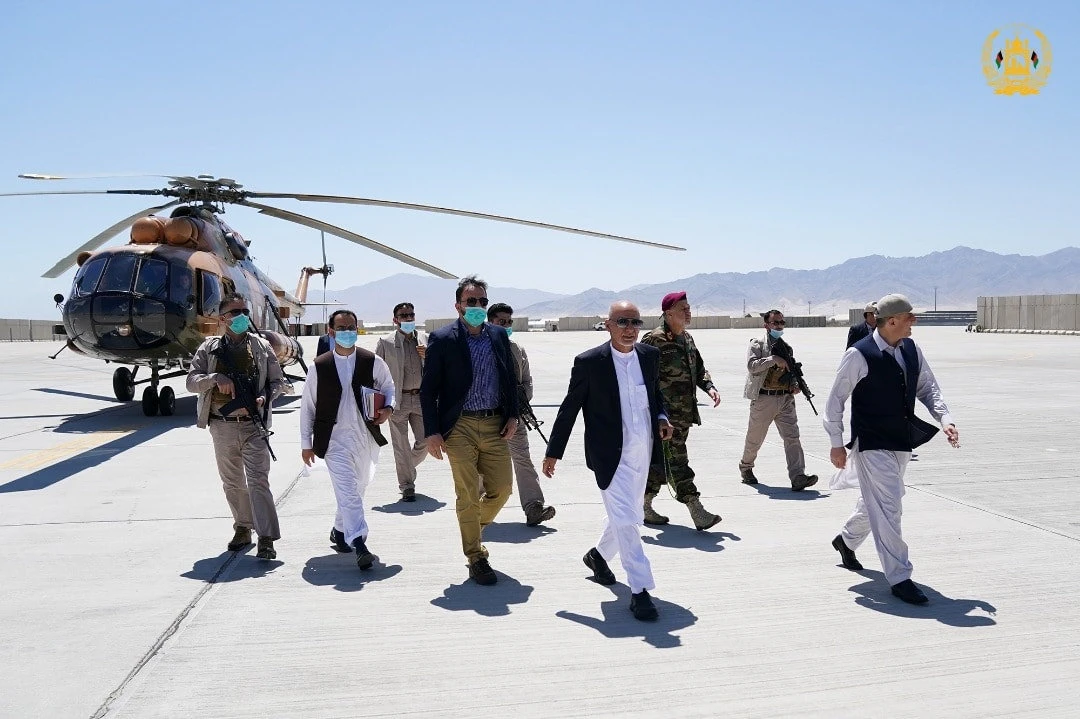 Afghan President Ashraf Ghani visits Bagram Air Base north of Kabul on July 9, 2021 after the US troops' departure. Afghan Presidential Palace photo via REUTERS)