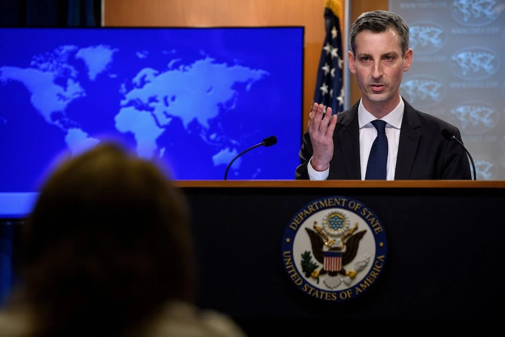 US State Department spokesman Ned Price speaks at a daily press briefing at the State Department in Washington, US. (File/Reuters)