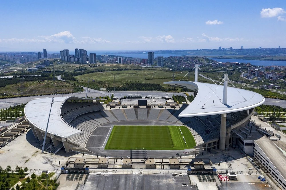 An aerial view of Atatürk Olympic Stadium, Istanbul, Turkey, May 30, 2020. (AP Photo)