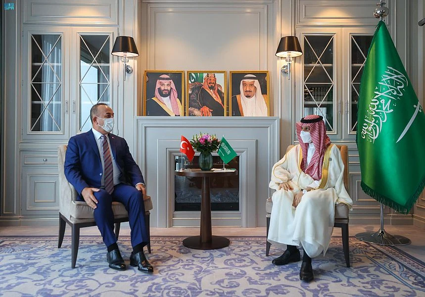 Saudi Foreign Minister Prince Faisal bin Farhan on Friday met his Turkish counterpart Mevlut Cavusoglu. (SPA)