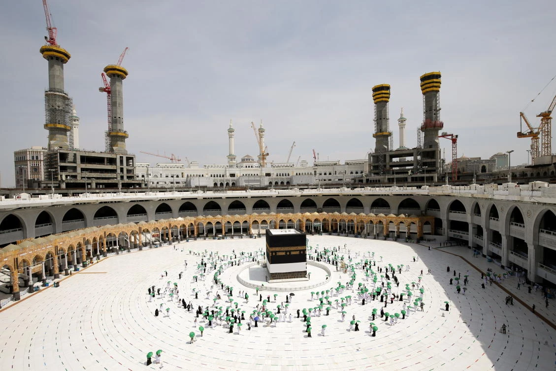 Muslim pilgrims perform tawaf around Kaaba in the Grand Mosque in the holy city of Makkah, Saudi Arabia July 17, 2021. (Reuters)