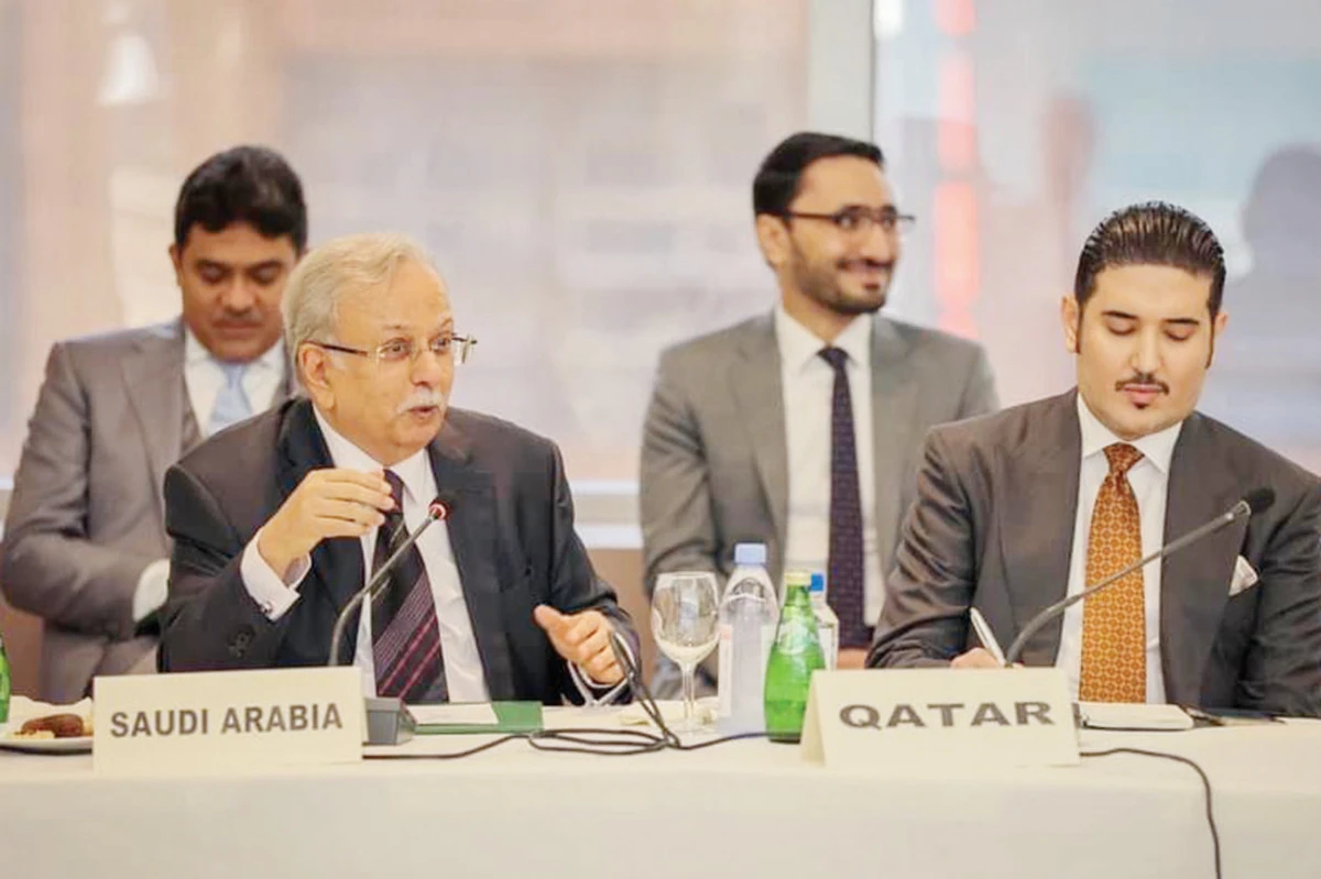 Ambassador Abdallah Al-Mouallimi attends a joint meeting with between the Libyan Government of National Unity PM Abdul Hamid Dbeibeh and members of the Group of Arab States at the UN on Saturday. (SPA)
