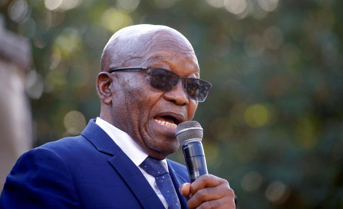 South African former President Jacob Zuma speaks to supporters after appearing at the High Court in Pietermaritzburg, South Africa, May 17, 2021. (Reuters)