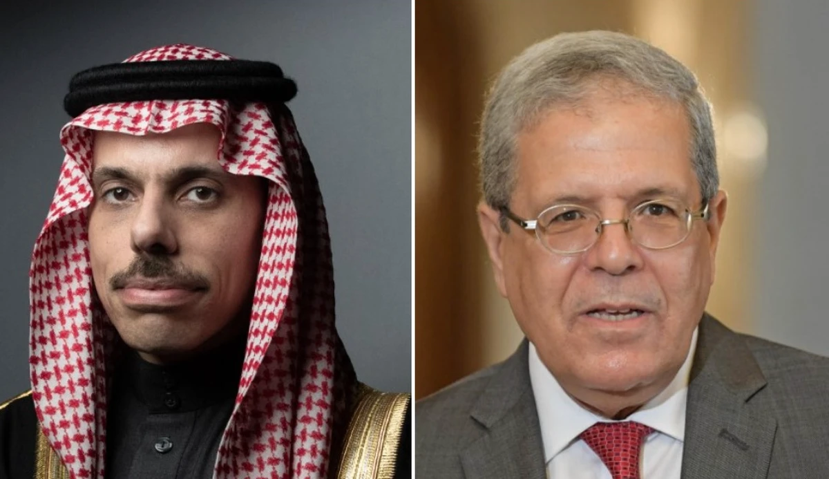 Saudi Foreign Minister Prince Faisal bin Farhan and Tunisia’s Foreign Minister Othman Jerandi. (File/AFP)