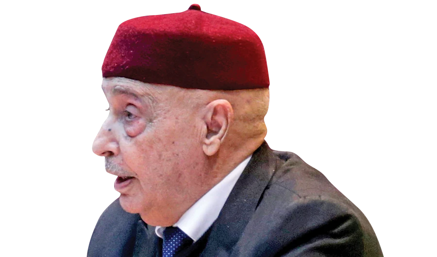 Parliament head Aguila Saleh attends a session to discuss approving new government, in Sirte, Libya March 8, 2021. (REUTERS)