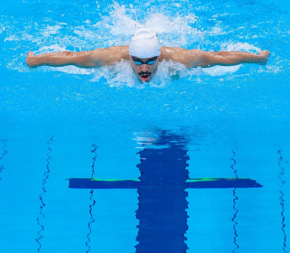 Saudi swimmer Youssef Bouarish during Heat 1 of the Men's 100m Butterfly competition at Tokyo Aquatics Center on Thursday. (Supplied/Saudi Arabian Olympic Committee)
