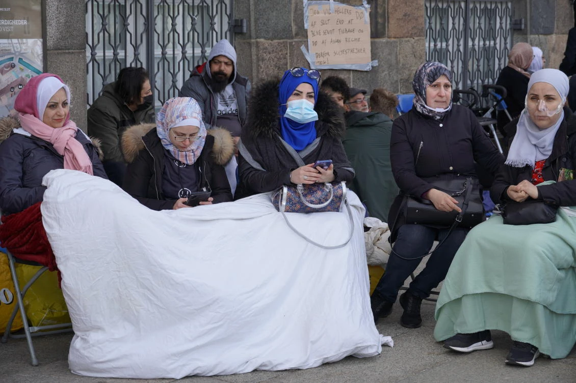 Syrian refugees react to Denmark's decision to repatriate, initiating a sit-in in front of Christiansborg Palace in Copenhagen, Denmark. (File/Getty Images)