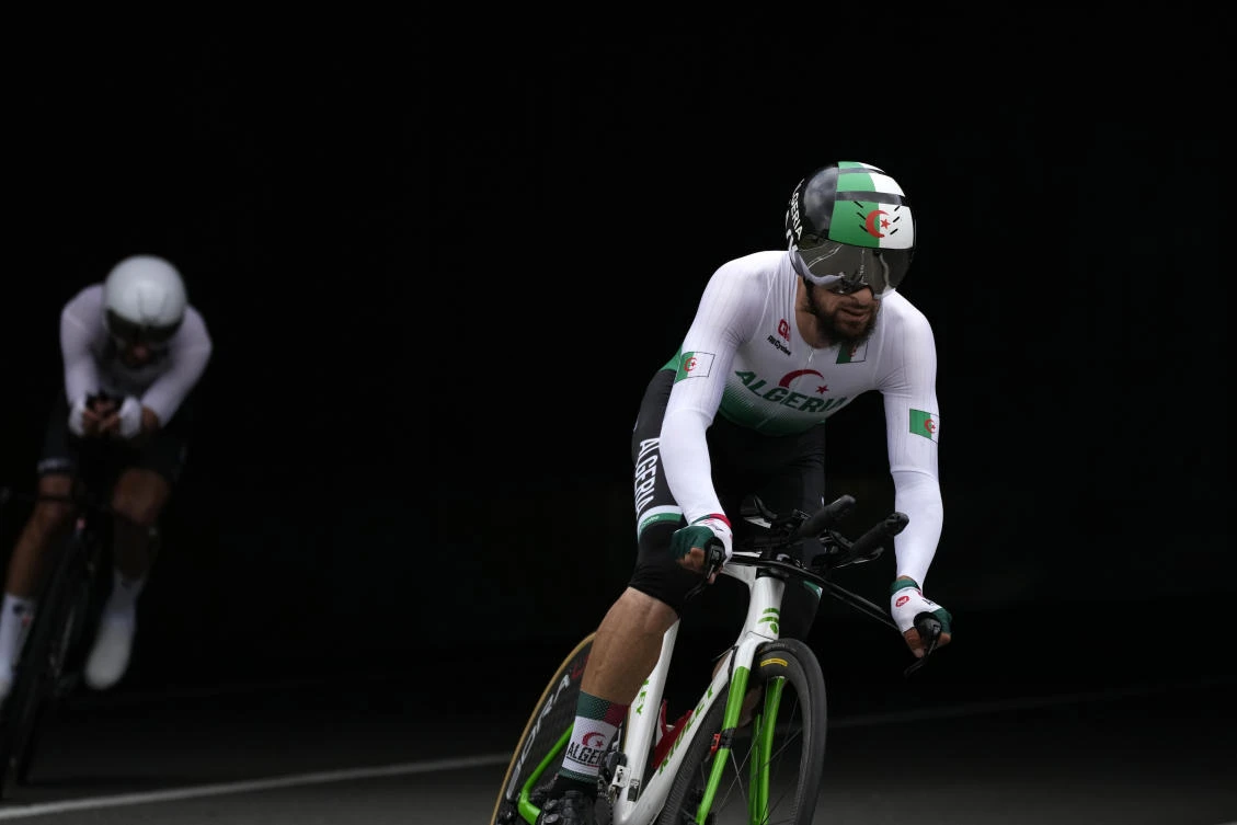 Algerian Azzedine Lagab of the Olympic Refugee Team during 2020 Summer Olympics on Wednesday was subject to a racist slur by a German cycling official, who has been suspended and will be sent home. (AP)