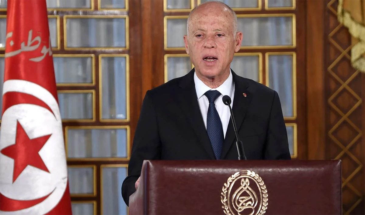 Tunisia's President Kais Saied gives a speech at the government's swearing-in ceremony at the Carthage Palace outside the capital Tunis, Tunisia. (Reuters/File)
