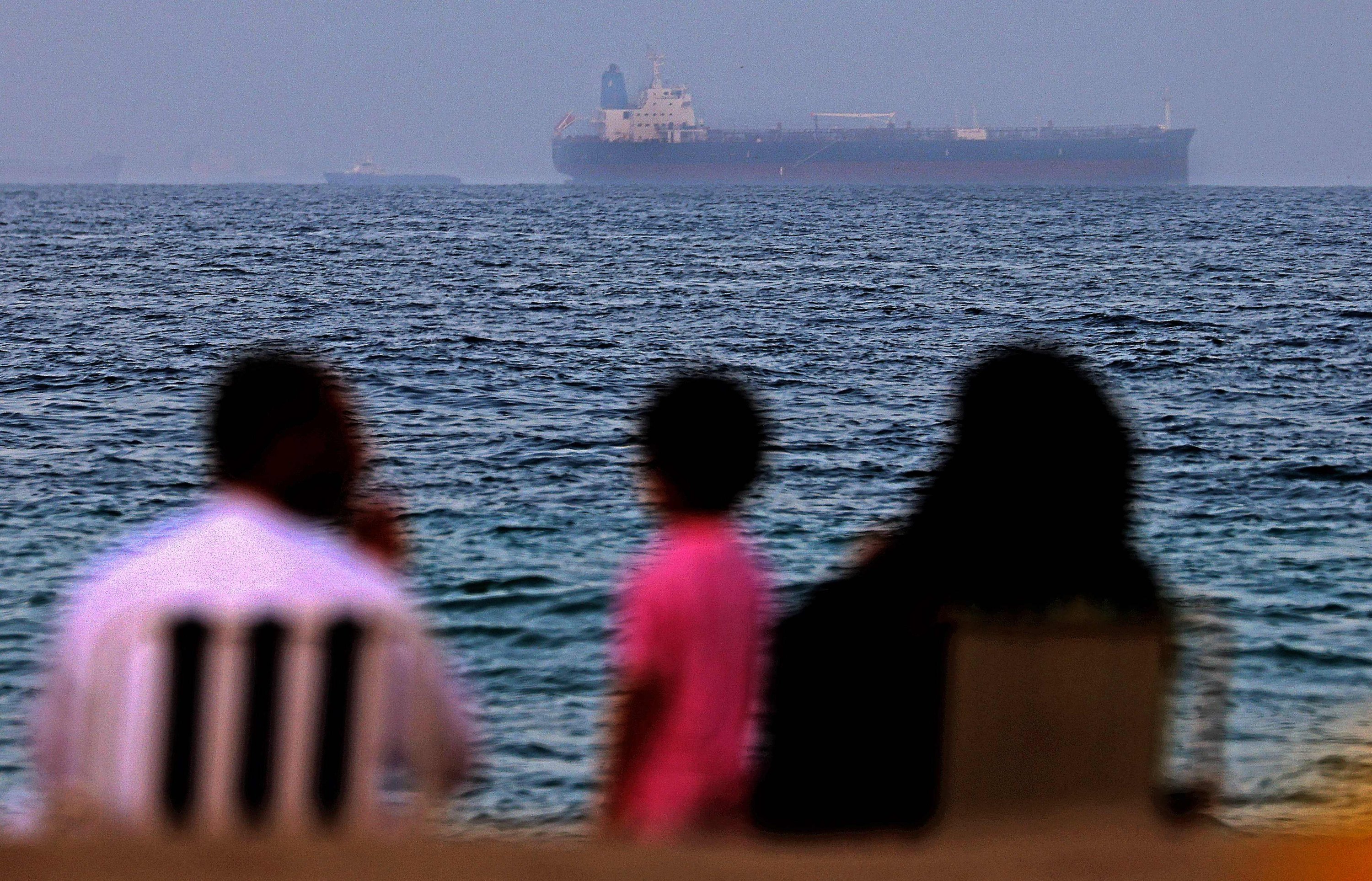 The Israeli-linked Japanese-owned tanker MT Mercer Street off the Port of Fujairah in the United Arab Emirates, Aug. 3, 2021. (AFP)