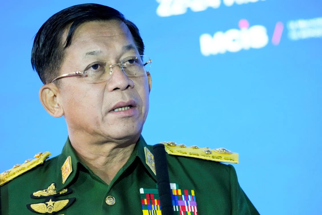 In a televised address junta leader Min Aung Hlaing said “we will accomplish the provisions of the state of emergency by August 2023.” (Reuters)