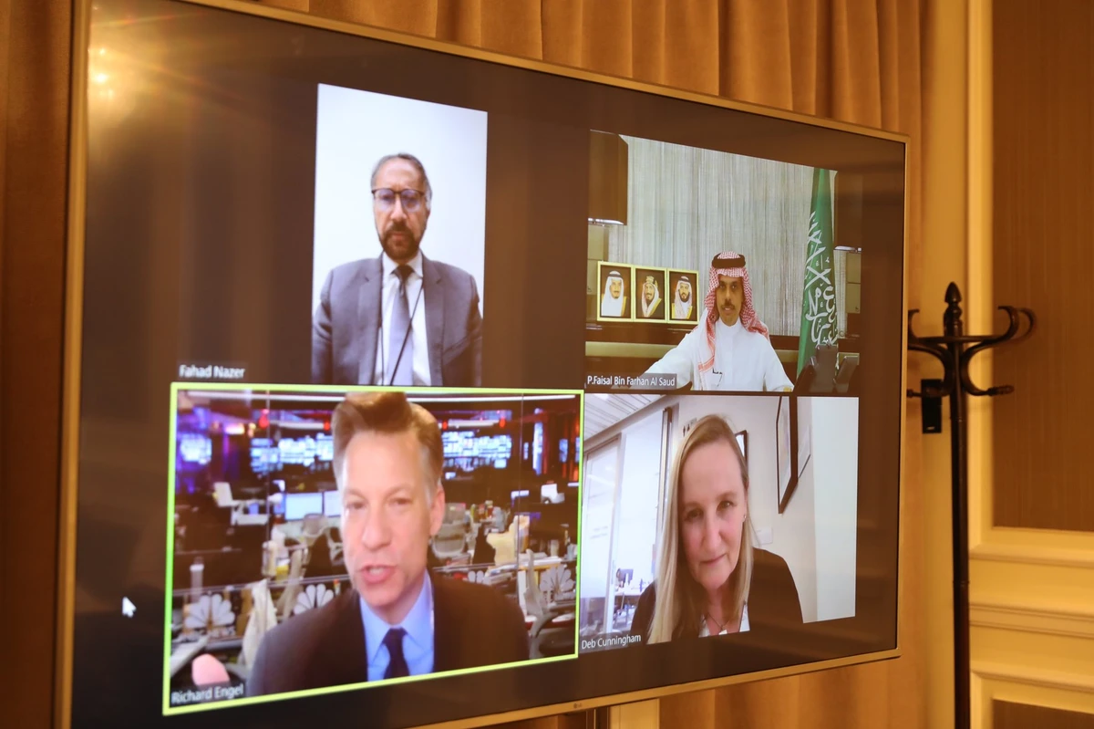 Saudi Foreign Minister Prince Faisal Bin Farhan speaks during a session of the Aspen Security Forum. (Twitter/@KSAMOFA)