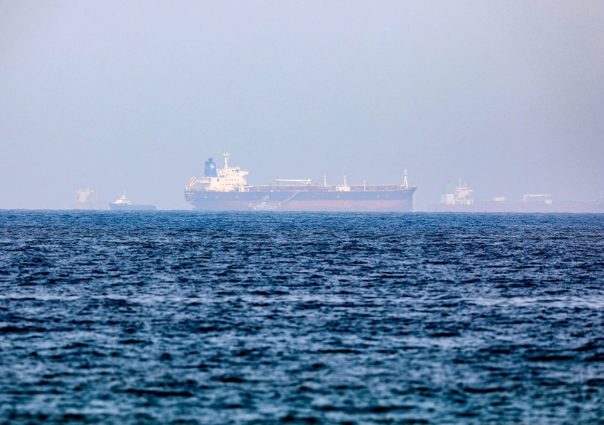 Mercer Street, an Israeli-managed oil tanker that was attacked is seen off Fujairah Port in United Arab Emirates, August 3, 2021. (Reuters)