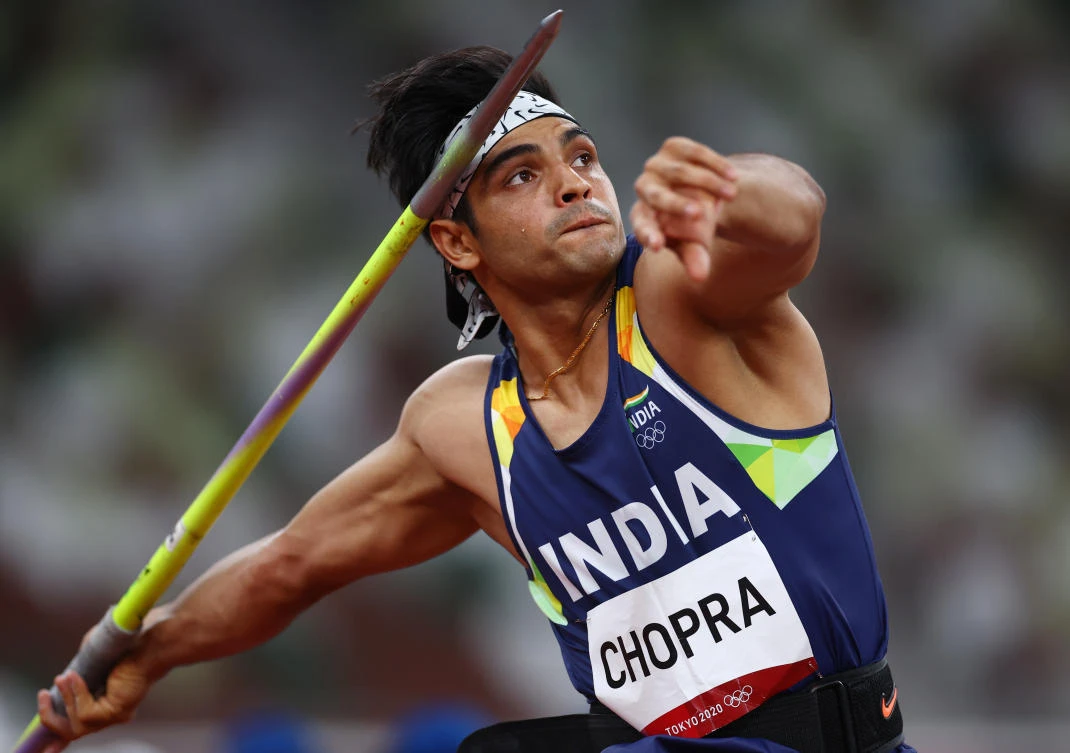 Neeraj Chopra of India in action in the javelin, Olympic Stadium, Tokyo, Japan, August 7, 2021. (Reuters)