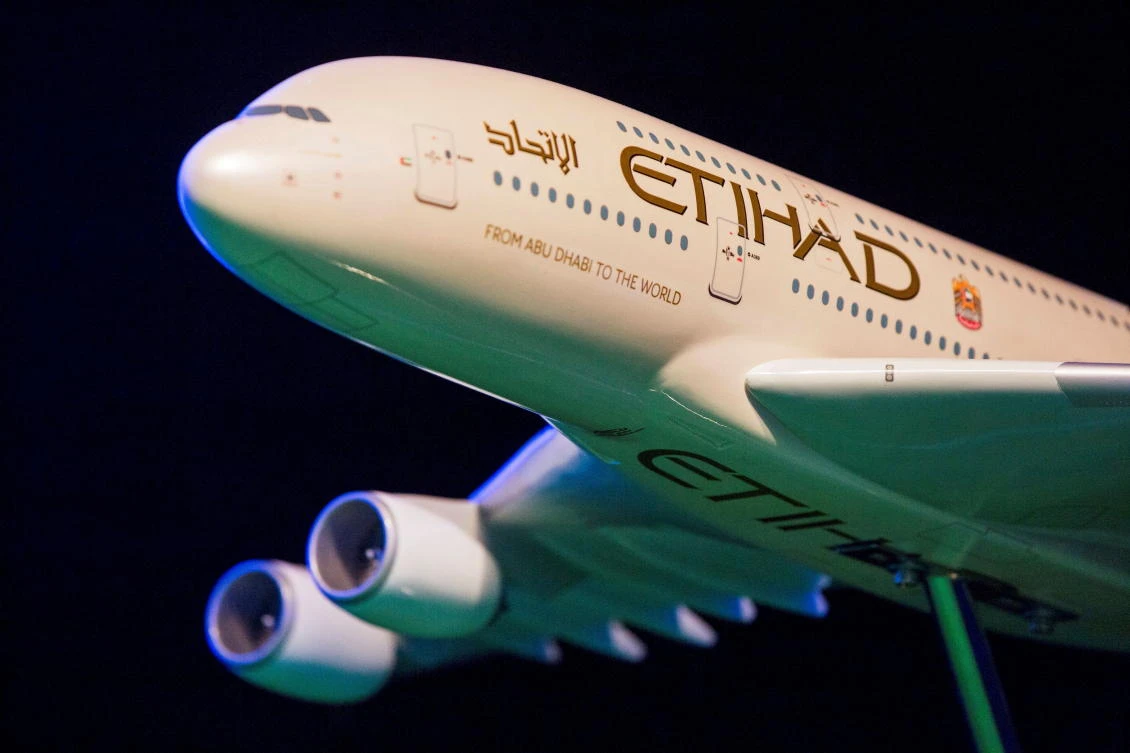 A model Etihad Airways plane is seen in New York, U.S. (Reuters)