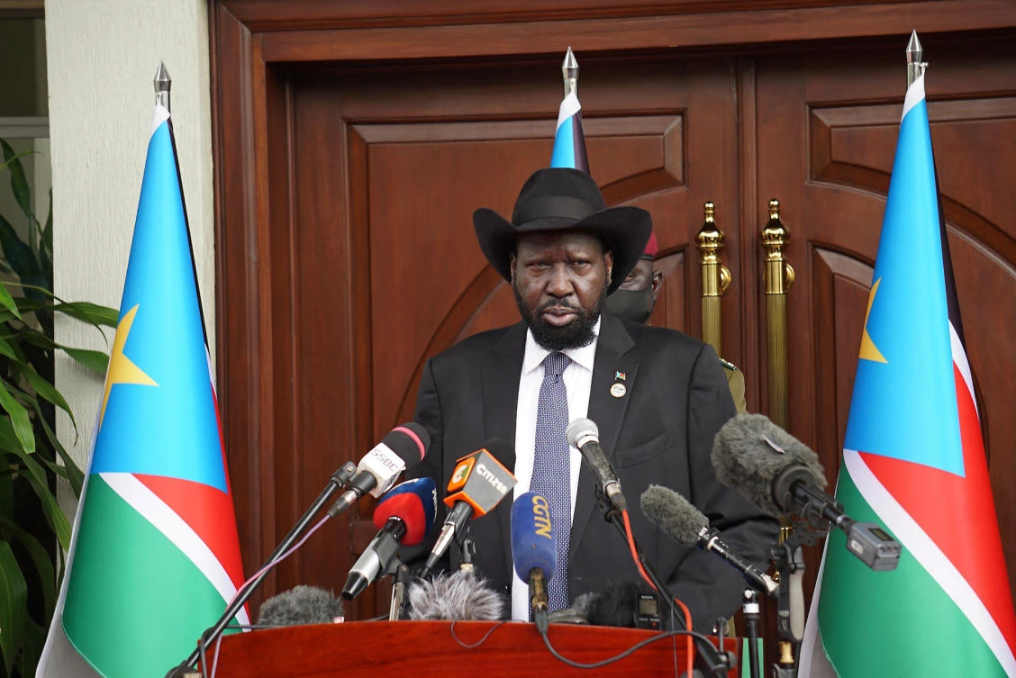South Sudan President Salva Kiir, speaks during a press conference at the State House in Juba, South Sudan. (File/AFP)