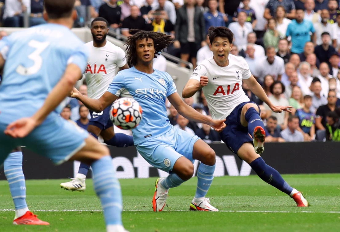 Tottenham Hotspur's Son Heung-min scores their goal against Manchester City. (Reuters)