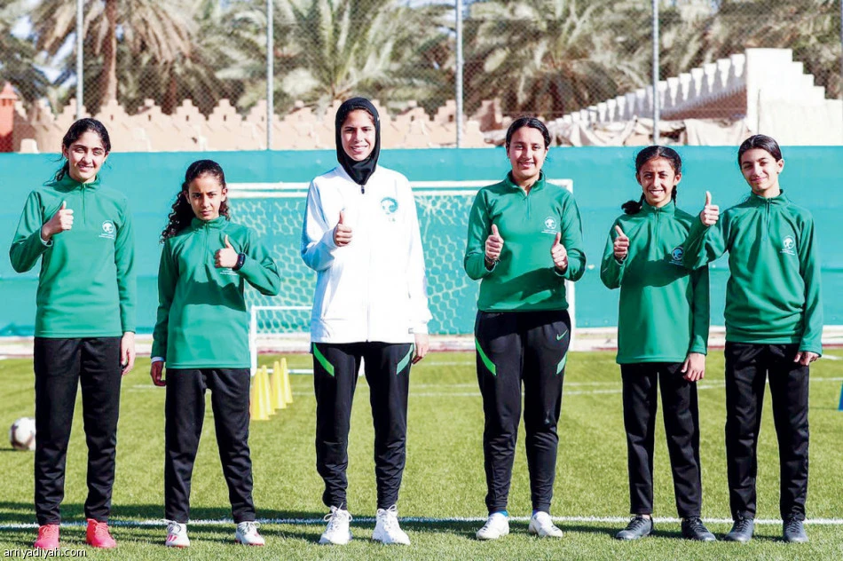 A group of new recruits at one of the Saudi Arabian Football Federation’s regional training centers for aspiring female players. (Arriyadiyah)