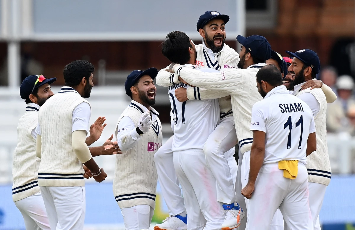 Celebrations by the Indian team on the fifth and final day of the second cricket Test match between England and India at Lord's cricket ground in London on August 16, 2021. (File/AFP)