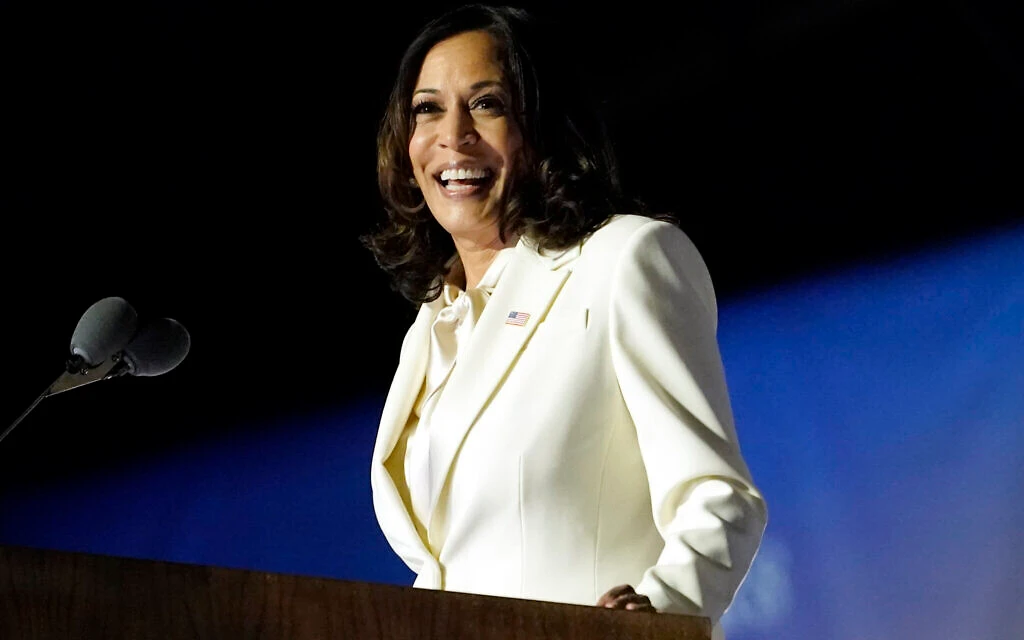US Vice President-elect Kamala Harris speaks in Wilmington, Delaware, on November 7, 2020 (AP)