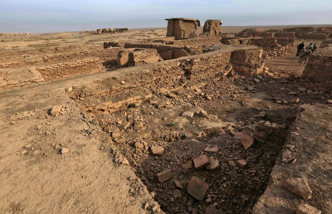 In this photo, Iraqi soldiers stand amid destruction caused by the Islamic State (IS) group at the archaeological site of Nimrud, some 30 kilometres south of Mosul in the Nineveh province. (AFP)