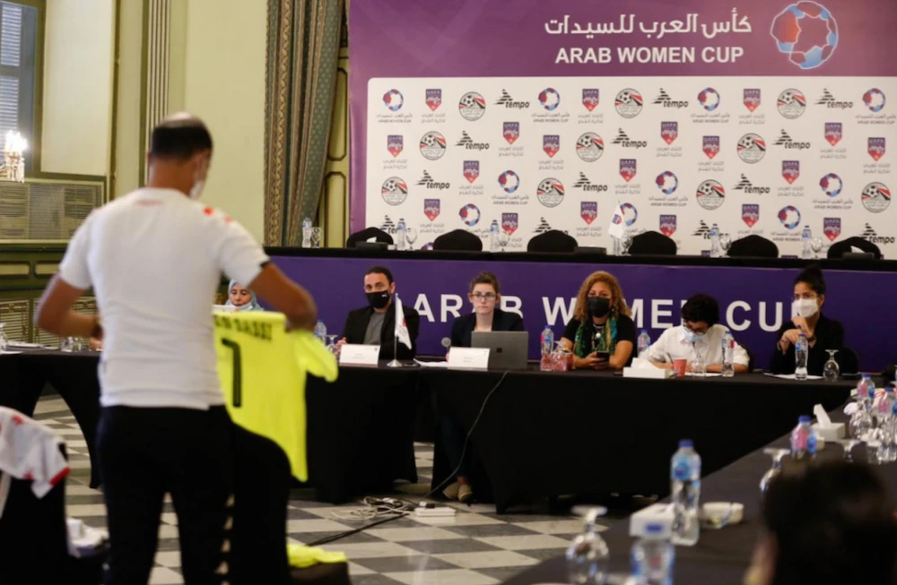 Team coaches speak to the press in Cairo ahead of the start of the Arab Women's Cup 2021. (Arriyadiyah)