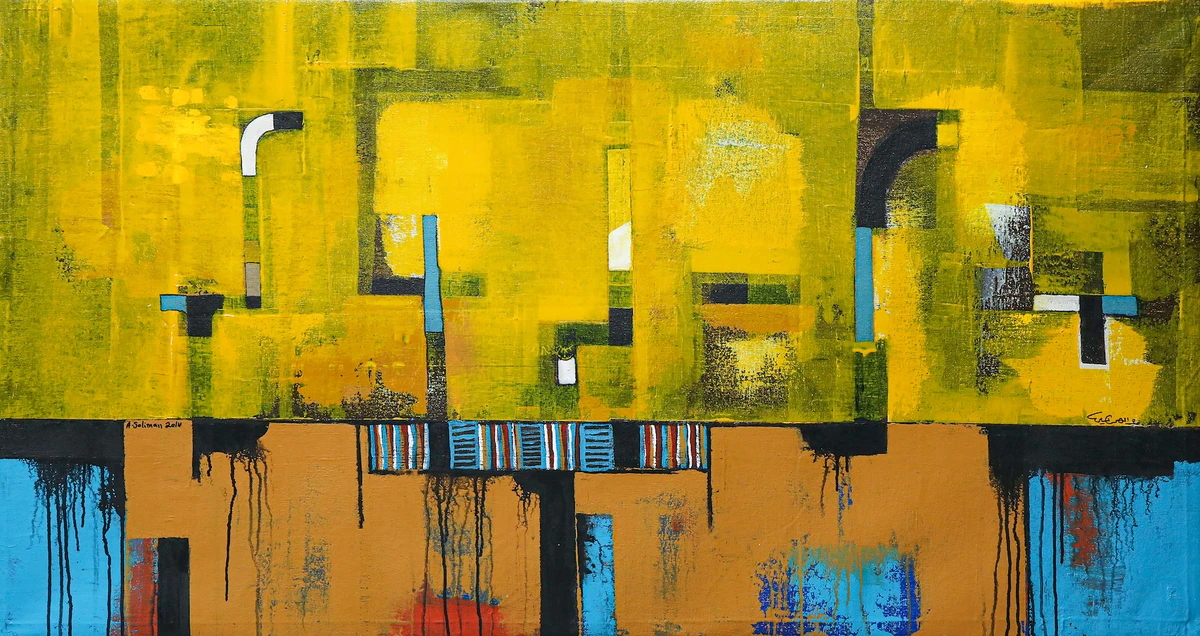 Abdulrahman Alsoliman, Memory of First Neighbourhood (al-Kut) II, 2014, Acrylic on canvas, 96 × 151 cm, Private collection. (Supplied)