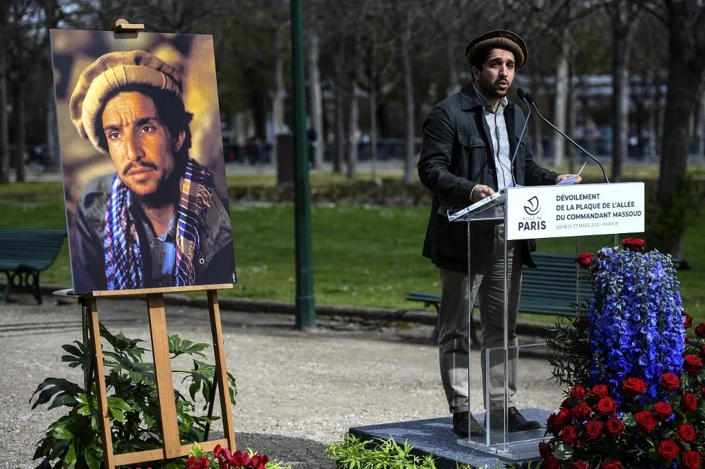 Ahmad Massoud, son of late Afghan commander Ahmad Shah Massoud, claims that thousands of men are joining his National Resistance Front in Panjshir valley. Above, Massoud during an unveiling of a commemorative plaque of his father in Paris. (AFP)