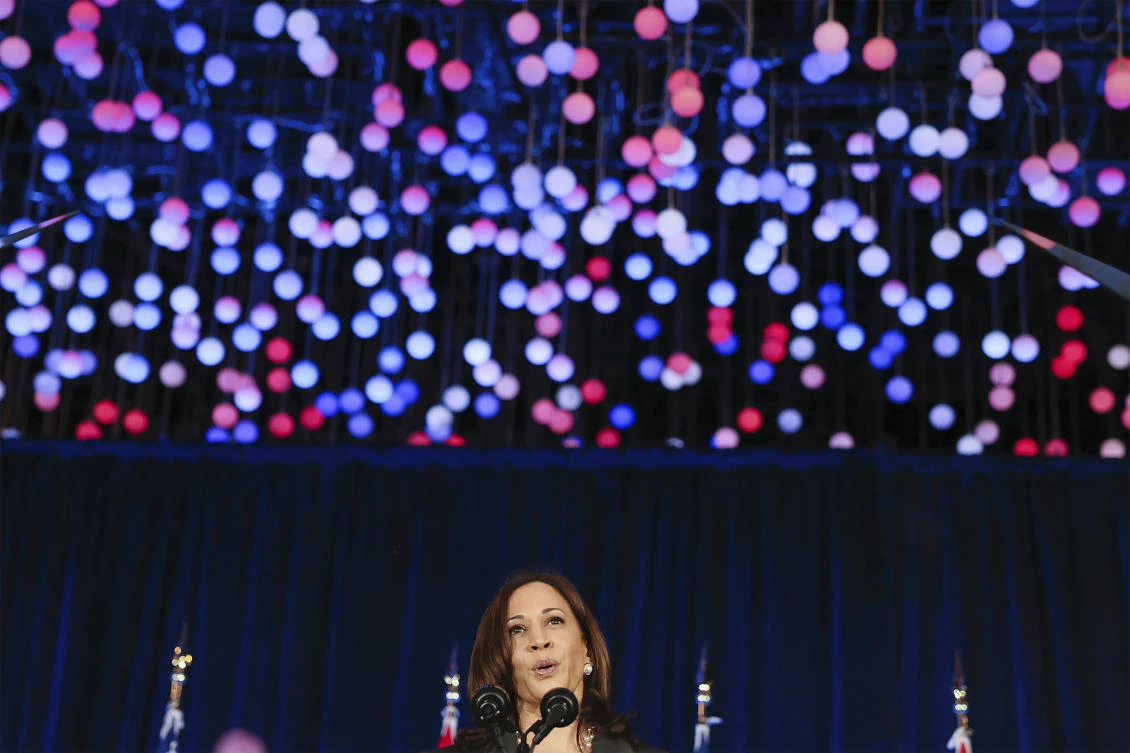 U.S. Vice President Kamala Harris delivers a speech at Gardens by the Bay in Singapore before departing for Vietnam on the second leg of her Southeast Asia trip, Tuesday, Aug. 24, 2021. (AP)