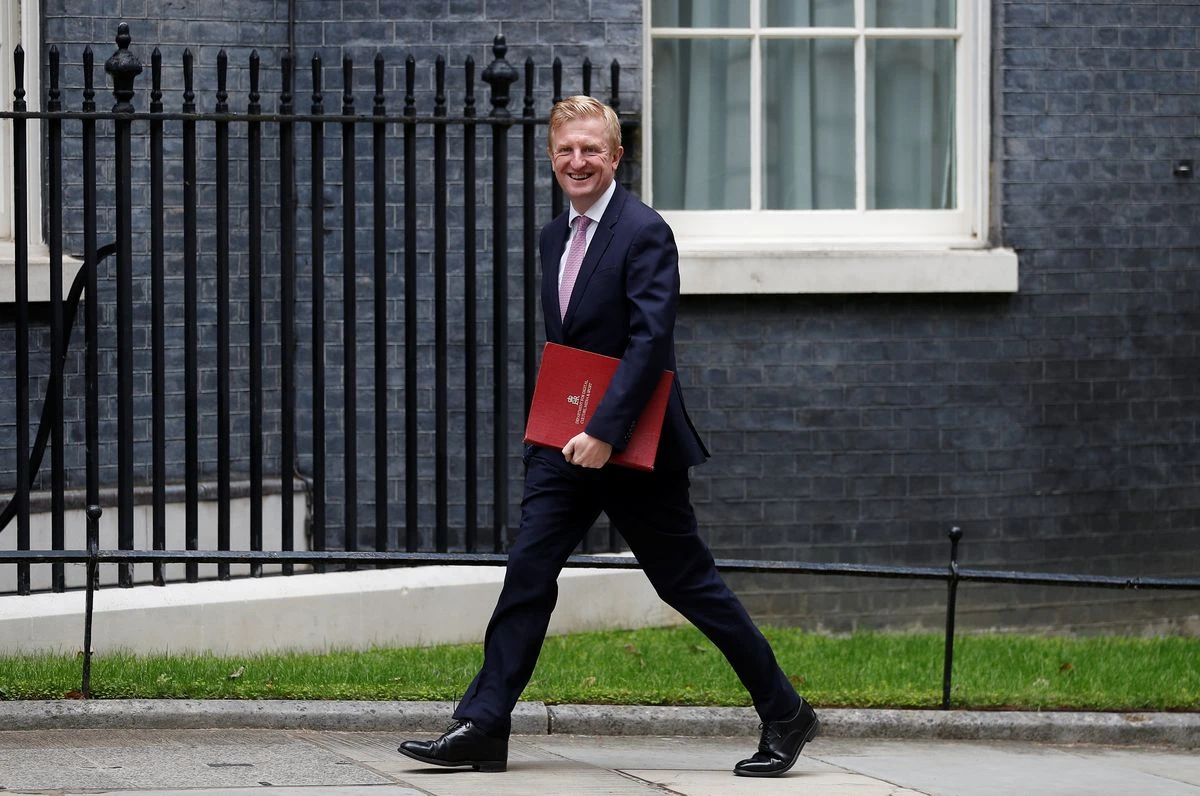 Britain's Secretary of State for Digital, Culture, Media and Sport Oliver Dowden walks on Downing Street in London. (File/Reuters)