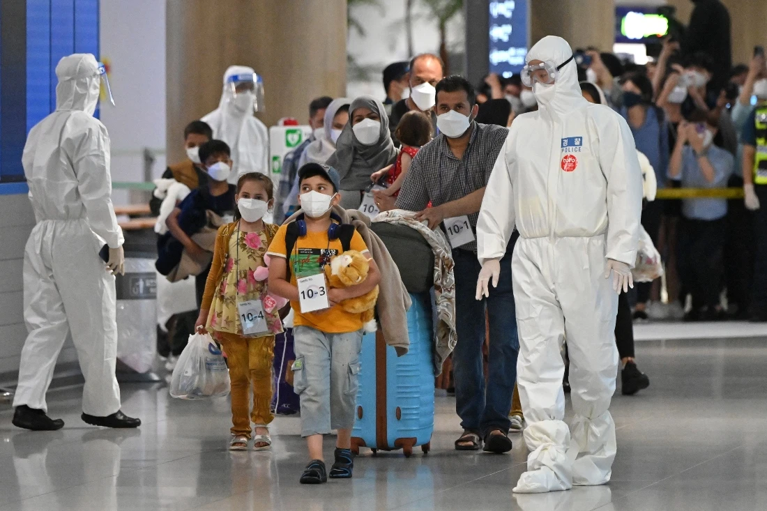 A total of 378 Afghans arrived at Incheon International Airport outside Seoul on Thursday. (AFP)