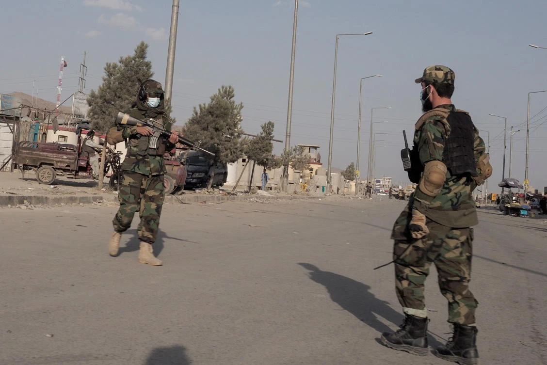 Taliban fighters guard a street leading to the Hamid Karzai International Airport in Kabul, Afghanistan August 29, 2021. (Reuters)