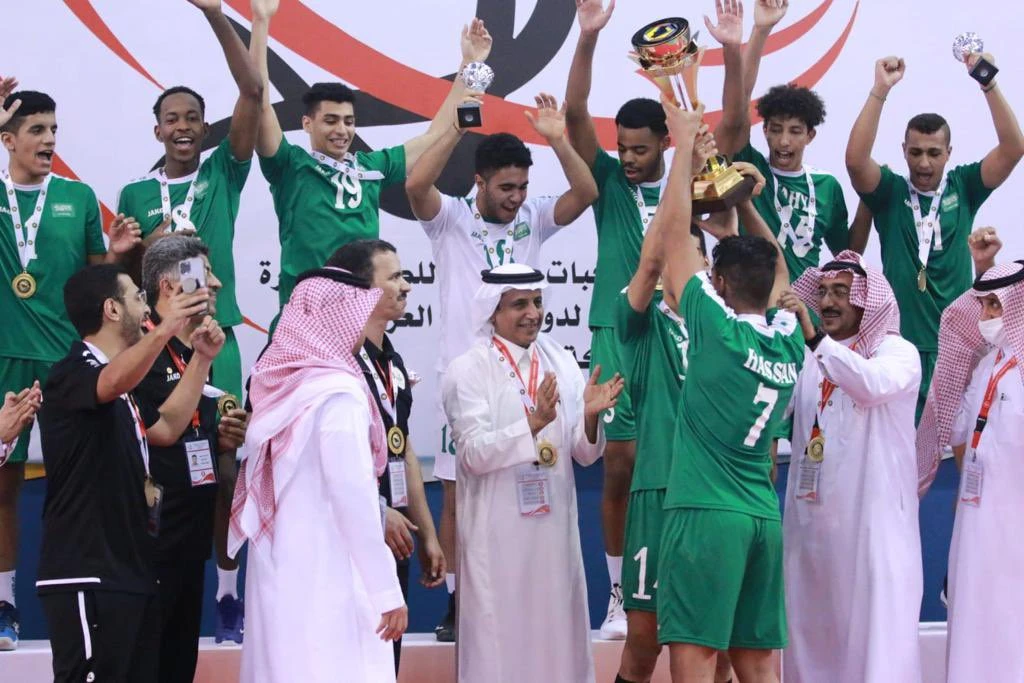 Saudi's youth basketball team celebrates becoming Gulf champions after beating Bahrain in Manama. (Saudi Olympic Committee)
