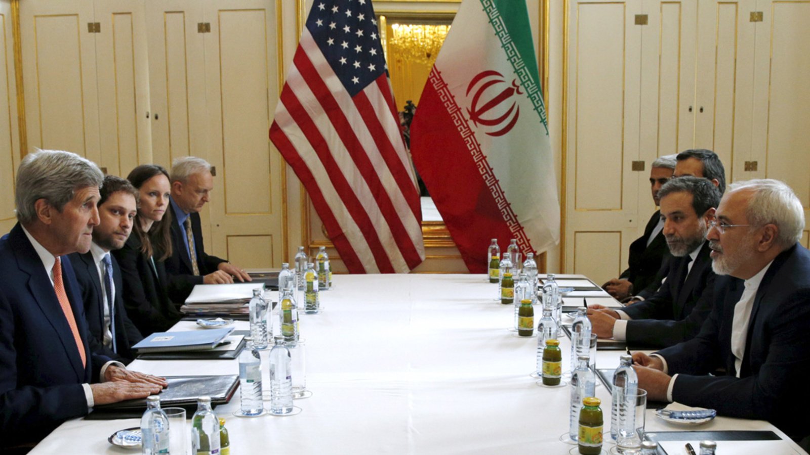 U.S. Secretary of State John Kerry and Iranian Foreign Minister Mohammad Javad Zarif meet in 2016. (Reuters)